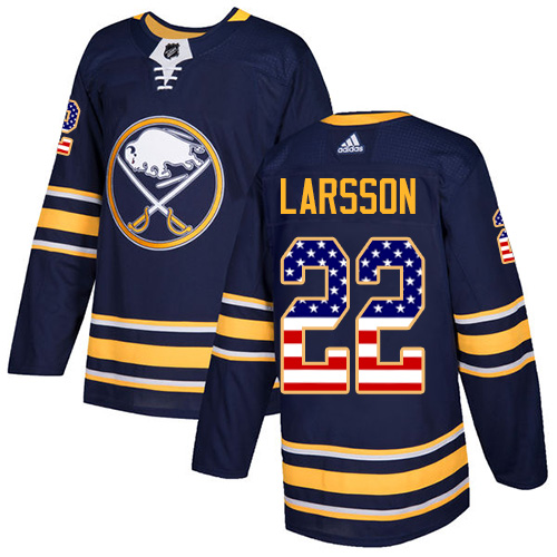 Adidas Sabres #22 Johan Larsson Navy Blue Home Authentic USA Flag Stitched NHL Jersey - Click Image to Close